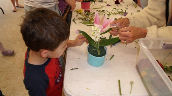 The garden club volunteers who help out at the San Diego Botanic Garden  taught both of my kids how to make floral arrangements at the annual Lady Bug Day.  This year's event is scheduled for April 20th.  